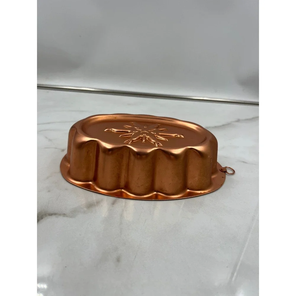 Vintage Copper Snowflake Starburst Oval Jello Cake Mold 3 Cup Wall Decor Hanging
